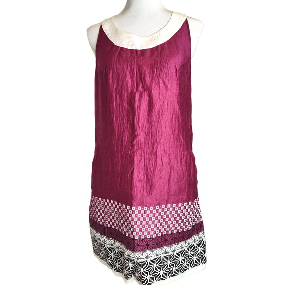 Pianura Studio Linen Blend Tunic Dress Eggplant Purple Geometric Design Size 44 - Picture 1 of 12